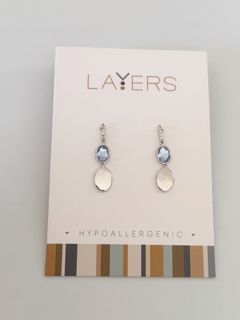Layers Silver Tone  Sky Blue Double Oval Dangle Earrings New